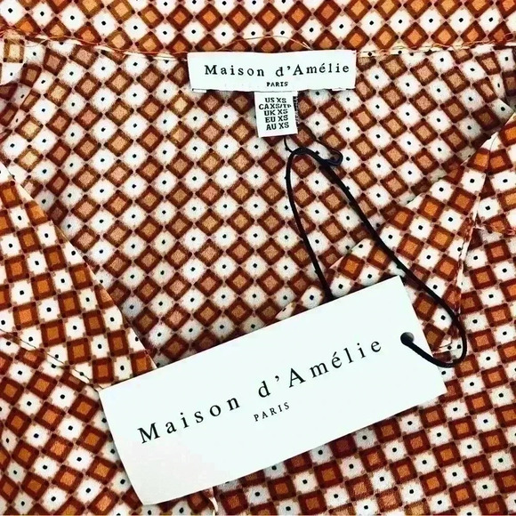 NWT Maison D’Amelie Orange Checkered Box 60’s Style Button Crop Top Size XS - Picture 9 of 10